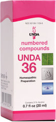 UNDA 36 Numbered Compounds bottle on stand for easy homeopathic use.