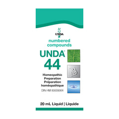 UNDA 44 Numbered Compounds bottle closeup showing a gentle homeopathic support