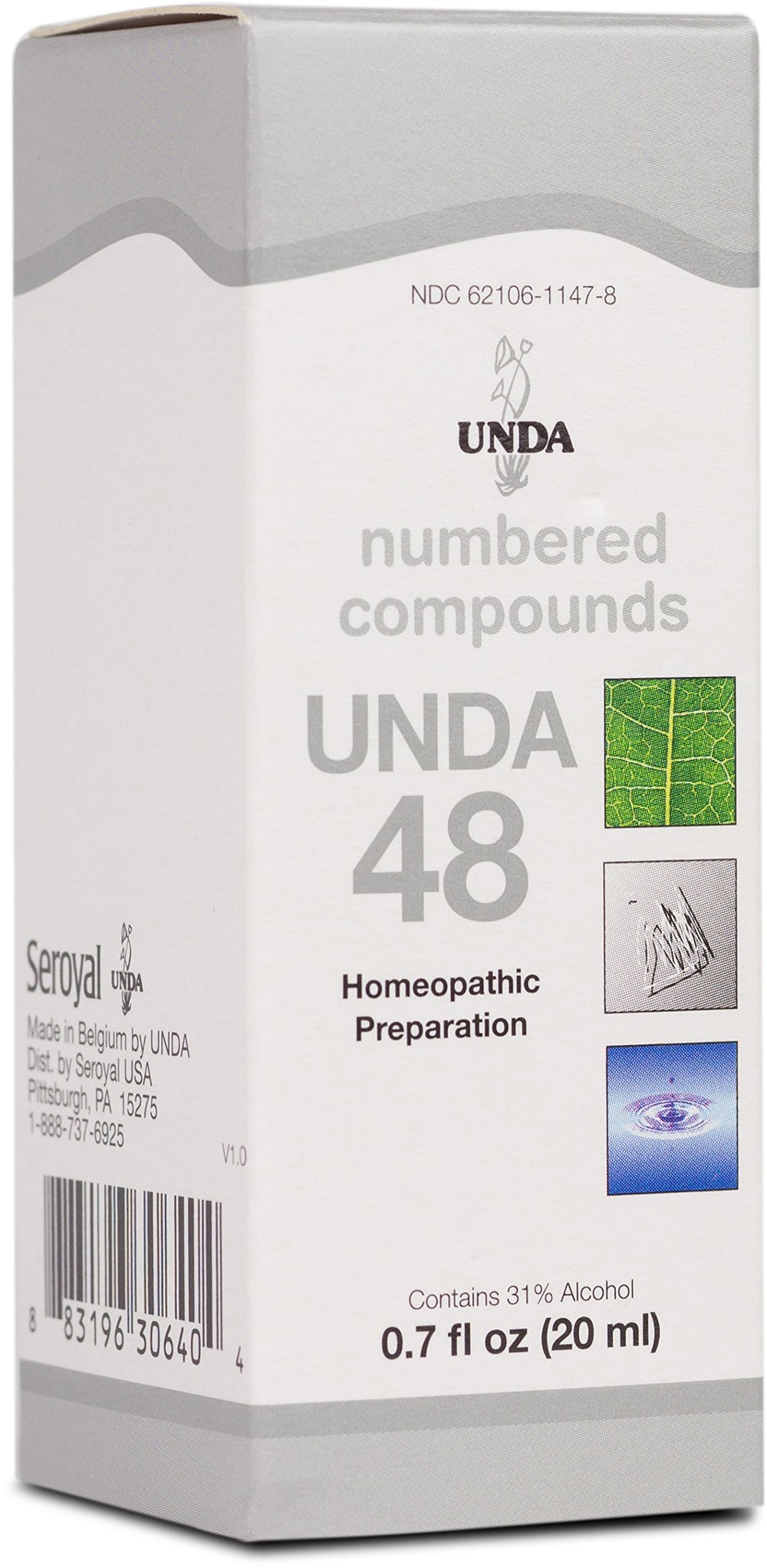 UNDA 48 Numbered Compounds bottle pour showing precise dosing for daily support.