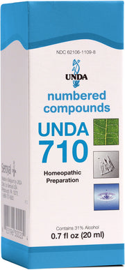 UNDA 710 bottle close-up shows label detail and product purity.