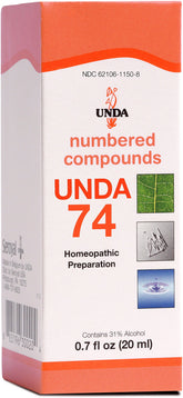 UNDA 74 numbered compounds bottle highlights a premium homeopathic remedy for daily wellness.