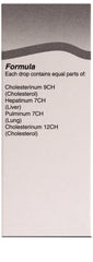Close-up of UNDA Cholesterinum Plex label showing trusted traditional homeopathic heritage.