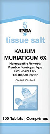 UNDA Kalium Muriaticum 6X tablets front view for skin support.
