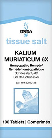 UNDA Kalium Muriaticum 6X tablets front view for skin support.