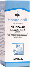UNDA Silicea 6X Salt tablets in bottle may support healthy nails and skin.