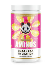 Underground Bio Labs Panda Supps Aminos Pink Lemonade bottle boosts hydration during workouts.