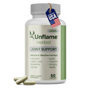 Unflame Herbal bottle front view supports joint flexibility and daily activity.