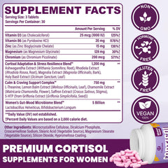 Uniisyunm Cortisol Supplements for Women label closeup highlights 16 in 1 formula.