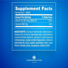 Unique Bundle Store gluten-free calcium with vitamin D3 supports daily balance.