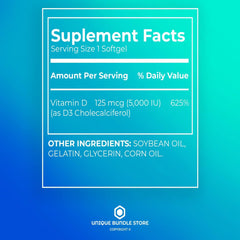 Unique Bundle Store Vitamin D3 label packaging emphasizes clean formula