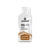 Unived Gel 100kcal salted caramel packet held for quick energy during workouts.