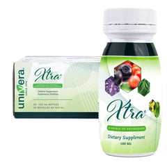 Univera Xtra Minis bottle pour illustrates convenient, on-the-go energy for focused work.