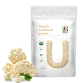 UNLEASH'D Organic Cauliflower Powder in a mixing bowl for smooth, low-carb meals.