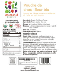 UNLEASH'D Cauliflower Powder pours smoothly for smoothies and baking with fiber-rich nutrition.