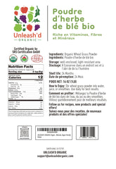 Unleash’d Organic Wheatgrass Powder scoop suggests convenient serving for smoothies.