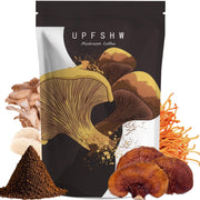 UPFSHW Mushroom Coffee bottle pour illustrates a convenient energy-boosting ritual.