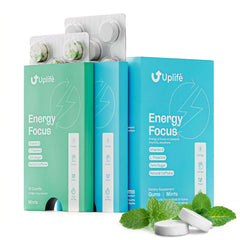 UPLIFE Energy Gums packet for quick caffeine boost and fresh breath.