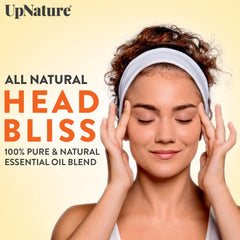 UpNature Head Bliss apply-temples demonstrates quick soothing aromatherapy for focus.