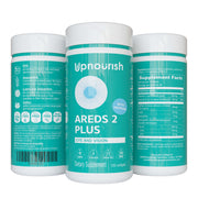UpNourish AREDS2 Plus eye vitamin bottle on counter for daily vision support