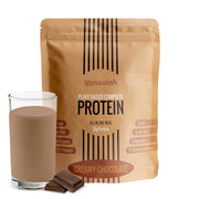 UpNourish Chocolate Vegan Protein Powder tub shows 54 nutrients for a quick nutritious meal