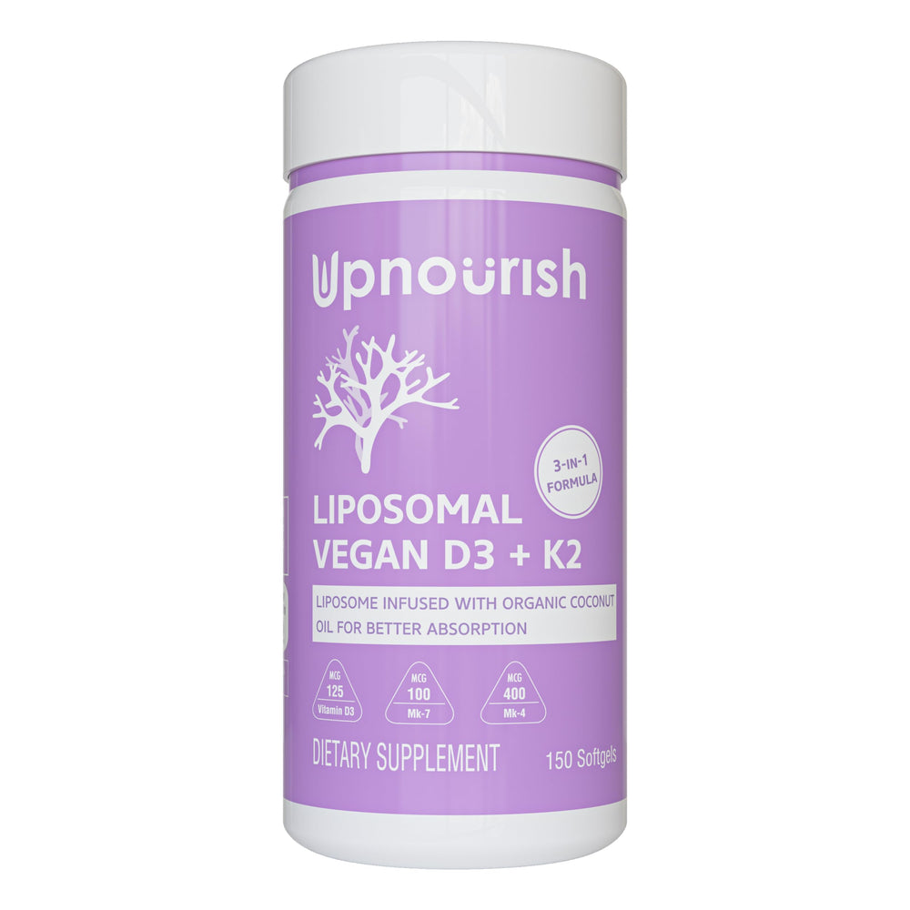 UpNourish d3-k2-mk4-mk7 softgels bottle may support healthy bones