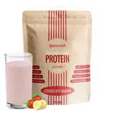 UpNourish Strawberry Banana Vegan Protein Powder tub front, dairy-free protein for vegan meals