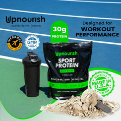 UpNourish Vegan Sport Protein Powder Vanilla scoop ready for quick shakes