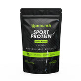UpNourish Vegan Sport Protein Powder Vanilla tub front for plant-based protein on-the-go fueling