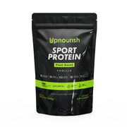 UpNourish Vegan Sport Protein Powder Vanilla tub front for plant-based protein on-the-go fueling