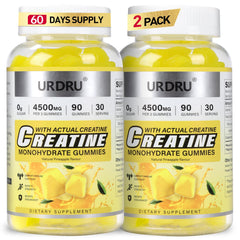 URDRU Creatine Gummies pineapple bottle front for convenient pre-workout support