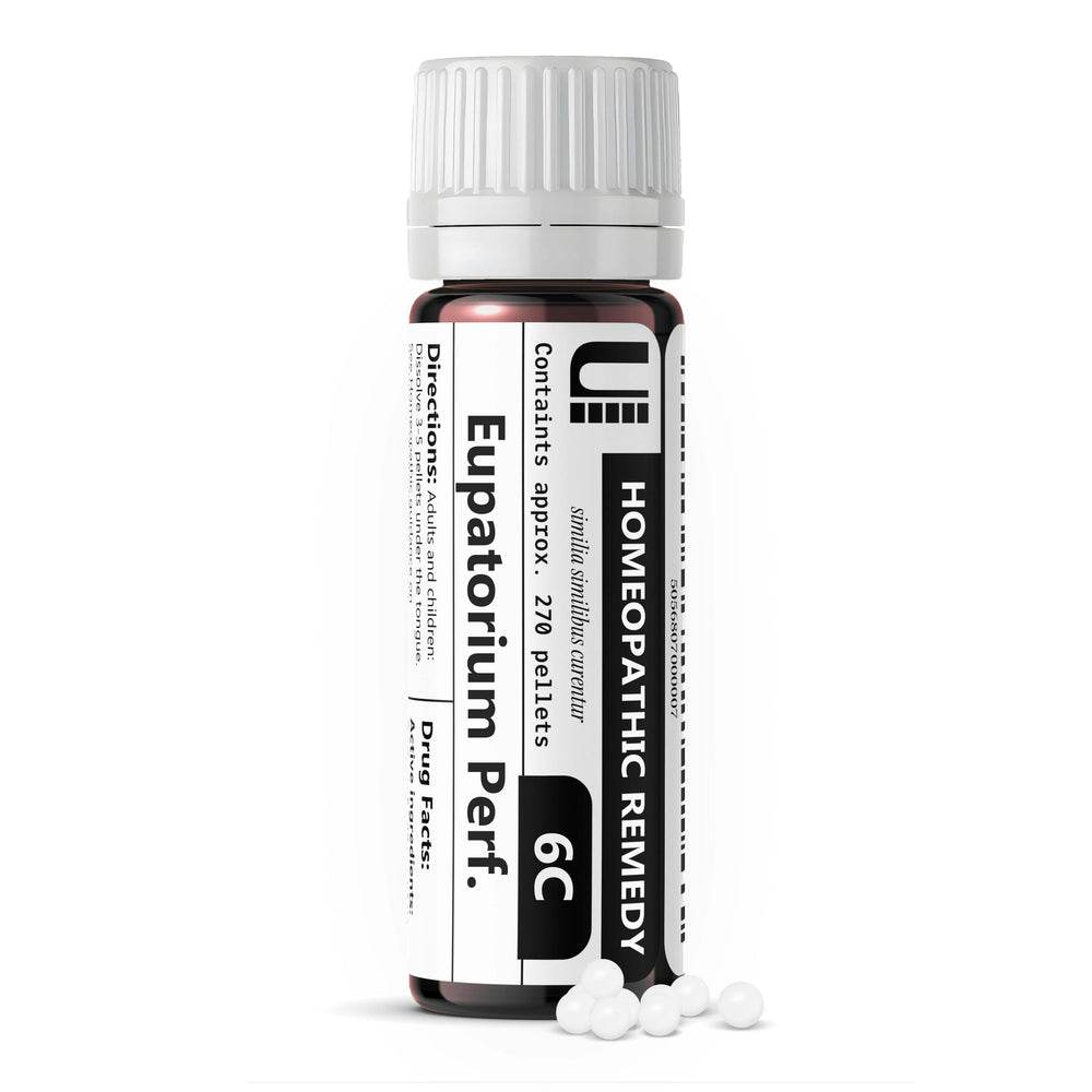 Urenus Eupatorium Perfoliatum 6C Pellets in bottle show lactose-free formula.
