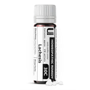 Urenus Lachesis 30C pellets bottle: compact, travel-friendly packaging for daily use.