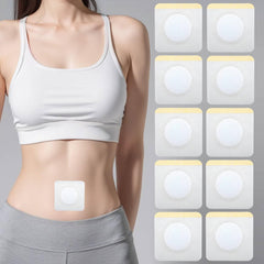 UUFTNS castor oil pack wrap on the belly button with clean adhesive.