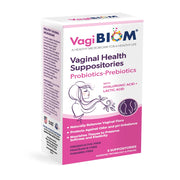 VagiBiom probiotic suppository box on a clean surface for balanced vaginal flora.
