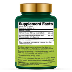 VAHDAM Moringa Capsules label showing vegan ingredients.