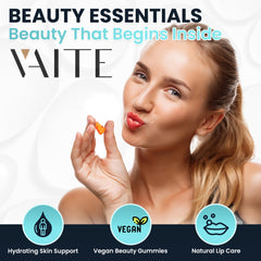 VAITE Phytoceramides gummies close-up showing plant-based hydration and daily use.
