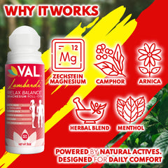 VAL Lombardi arnica menthol camphor formula highlights cooling comfort for tense muscles