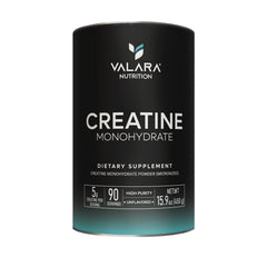 Valara creatine micronized powder in a jar for easy mixing.