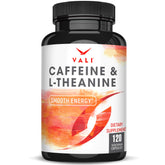 VALI caffeine-l-theanine capsule bottle for smooth focus and steady energy.