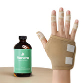 Vanera castor oil pack wrap for hand and wrist provides targeted warmth for stiffness relief.