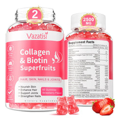 Vazatisi bottle front view with strawberry collagen gummies for daily wellness