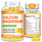 Vazatisi calcium magnesium zinc gummies bottle supports daily wellness routine.