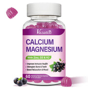 Vazatisi Calcium Magnesium Zinc Gummies bottle front highlights elderberry flavor for daily wellness.