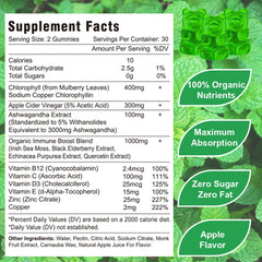 Vazatisi Chlorophyll Gummies bottle back with ingredients and 13-in-1 blend