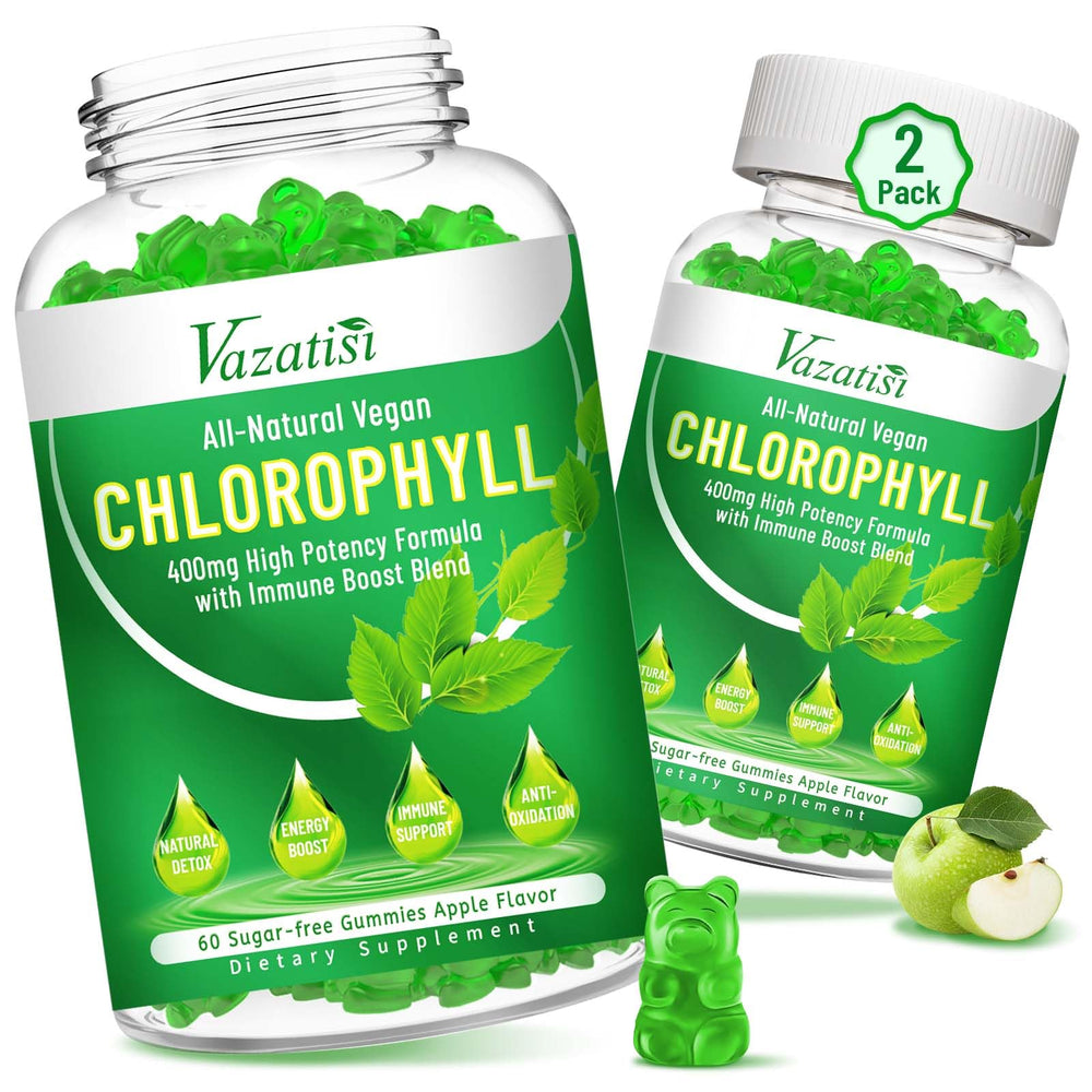Vazatisi Chlorophyll Gummies bottle front for daily energy and freshness