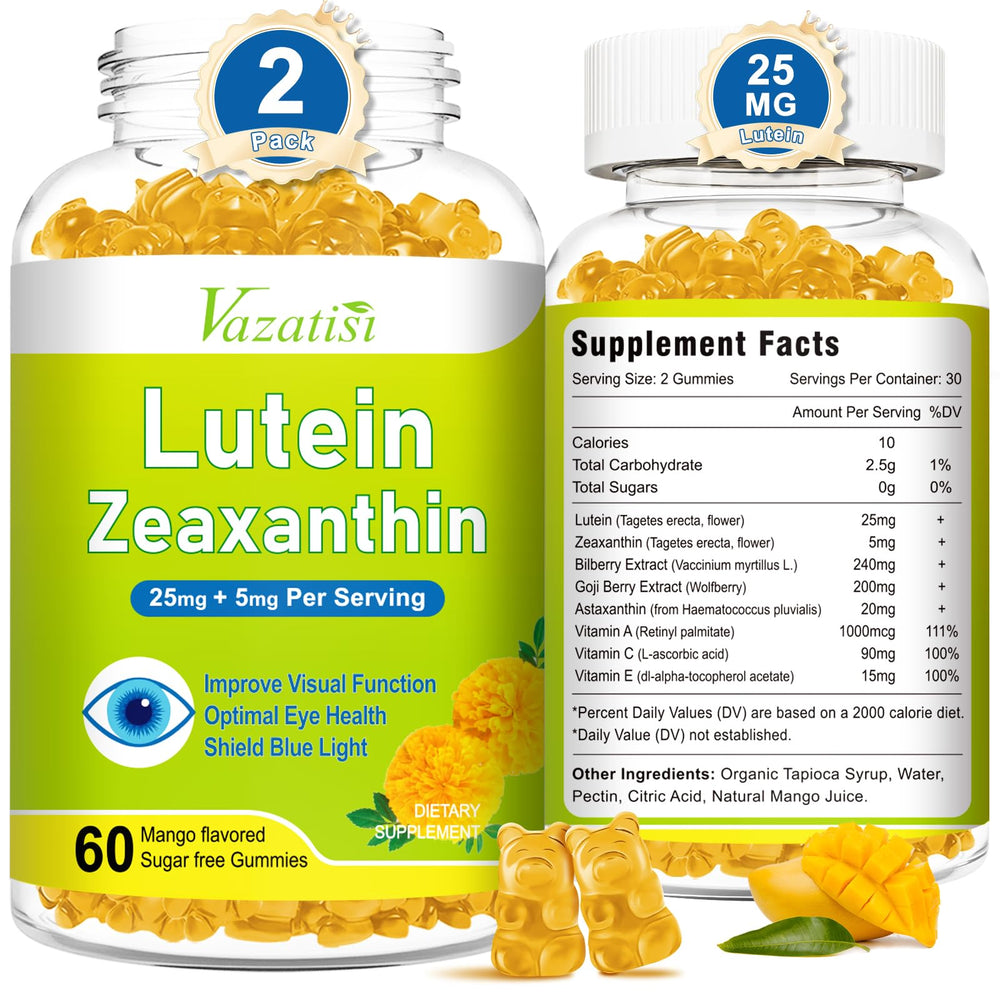 Vazatisi Eye Vitamins bottle showing lutein and zeaxanthin for daily eye support.