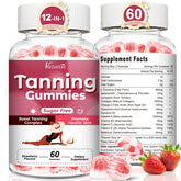 Vazatisi Tanning Gummies package front highlights strawberry flavor and radiant glow potential.