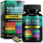 Vceeoy Sea Moss bottle close-up highlighting natural wellness ingredients.
