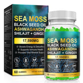 Vceeoy Sea Moss Gummies bottle highlighting natural ingredients for daily immune support.