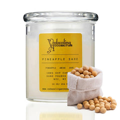 Vedazzling Pineapple Sage candle jar, a bright ambiance enhancer for relaxing nights.